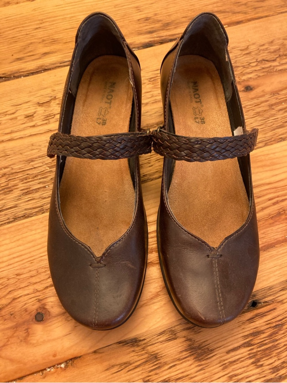 Naot Brown Mary Jane Heels with Braided Adjustable Strap